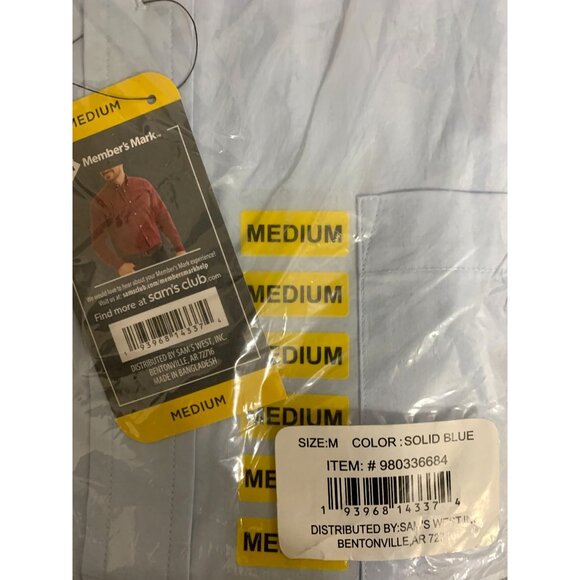 Member's Mark Men's Woven Poplin Shirt Solid Blue Medium - Picture 2 of 5